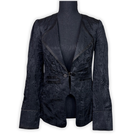 Free People Crinkle Tuxedo Blazer Jacket‎ Black Size 4 - Picture 1 of 11